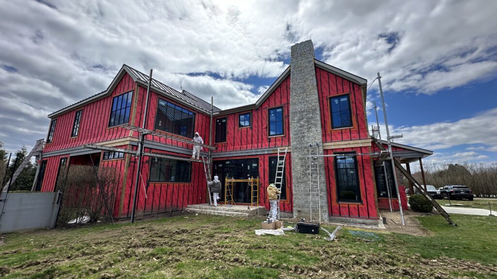 We had to paint the facias, soffits and midband around this home. Exteriors Project in Bridgehampton Long Island New York